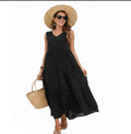 ALOHI PASSION - ROBE LONGUE ÉVASÉE COL V SANS MANCHES À VOLANTS