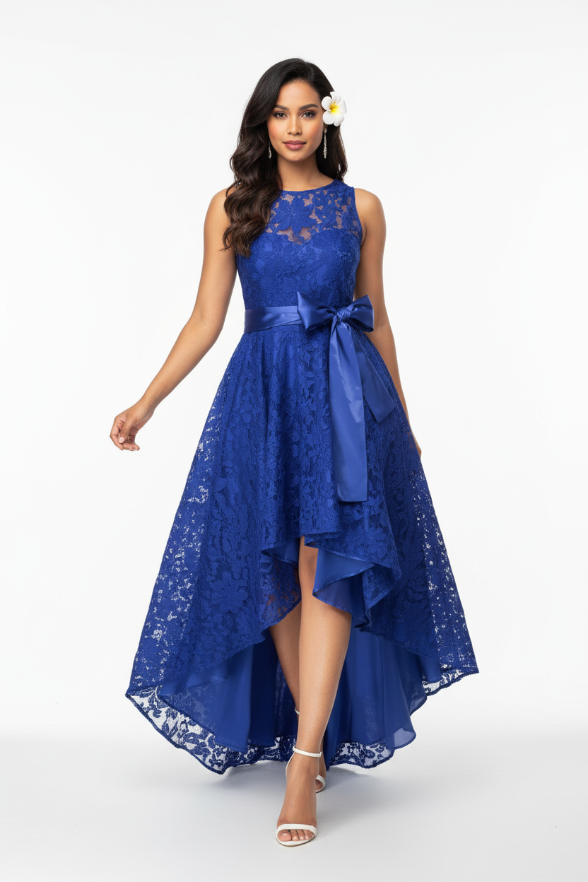 ALOHI WEDDING - Bleu royal - Modèle polynésienne fond blanc