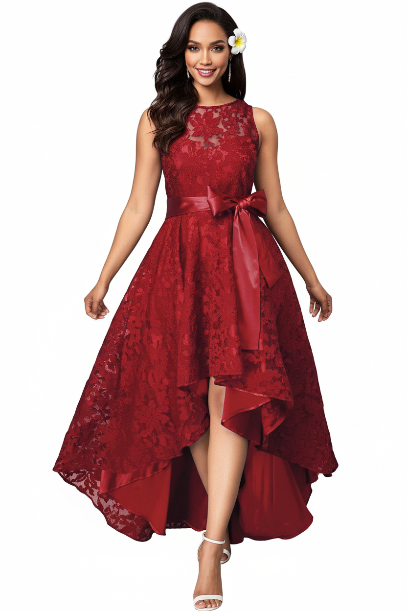 ALOHI WEDDING - Rouge - Modèle polynésienne fond blanc