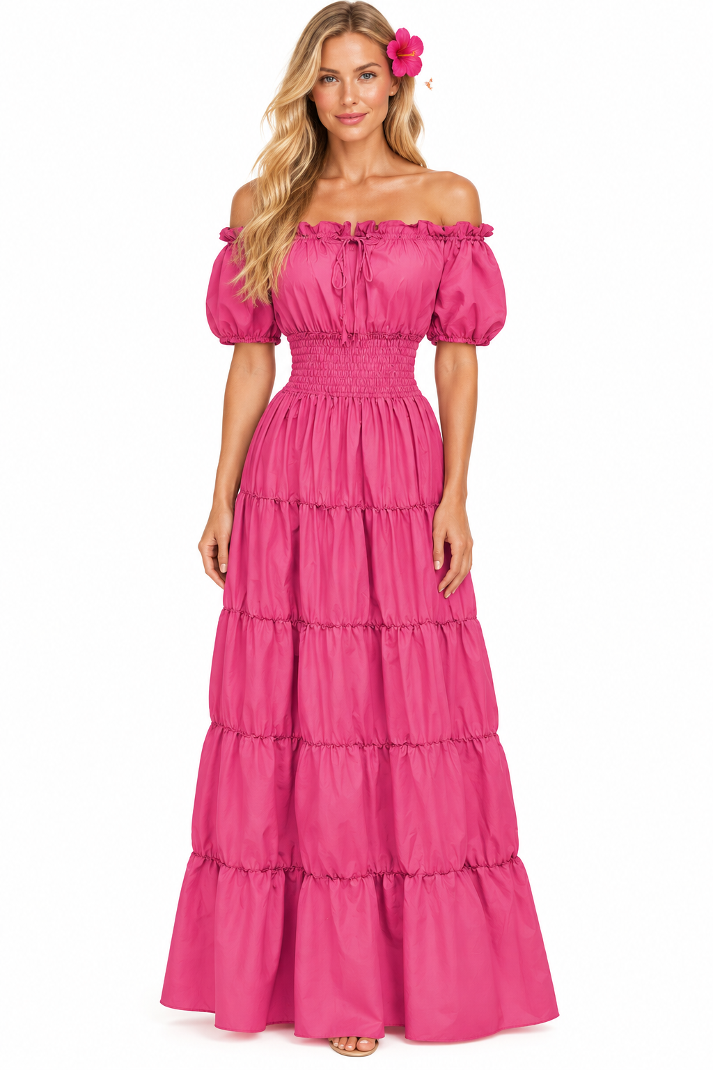 Blonde - Robe rose fond blanc