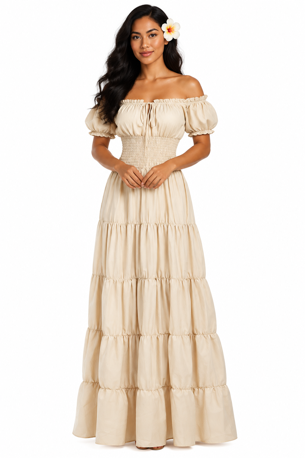 Polynésienne - Robe beige fond blanc