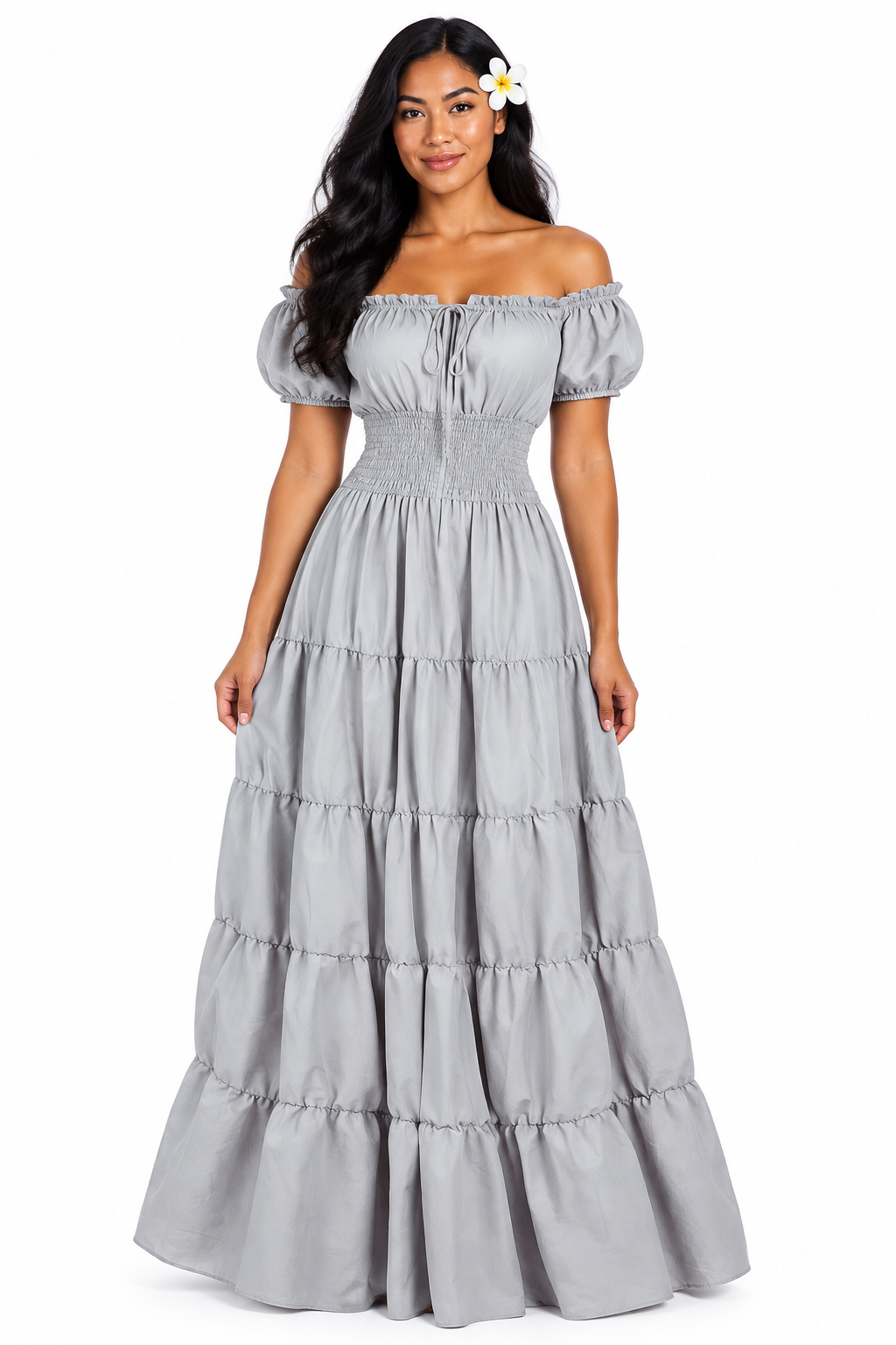 Polynésienne - Robe grise fond blanc