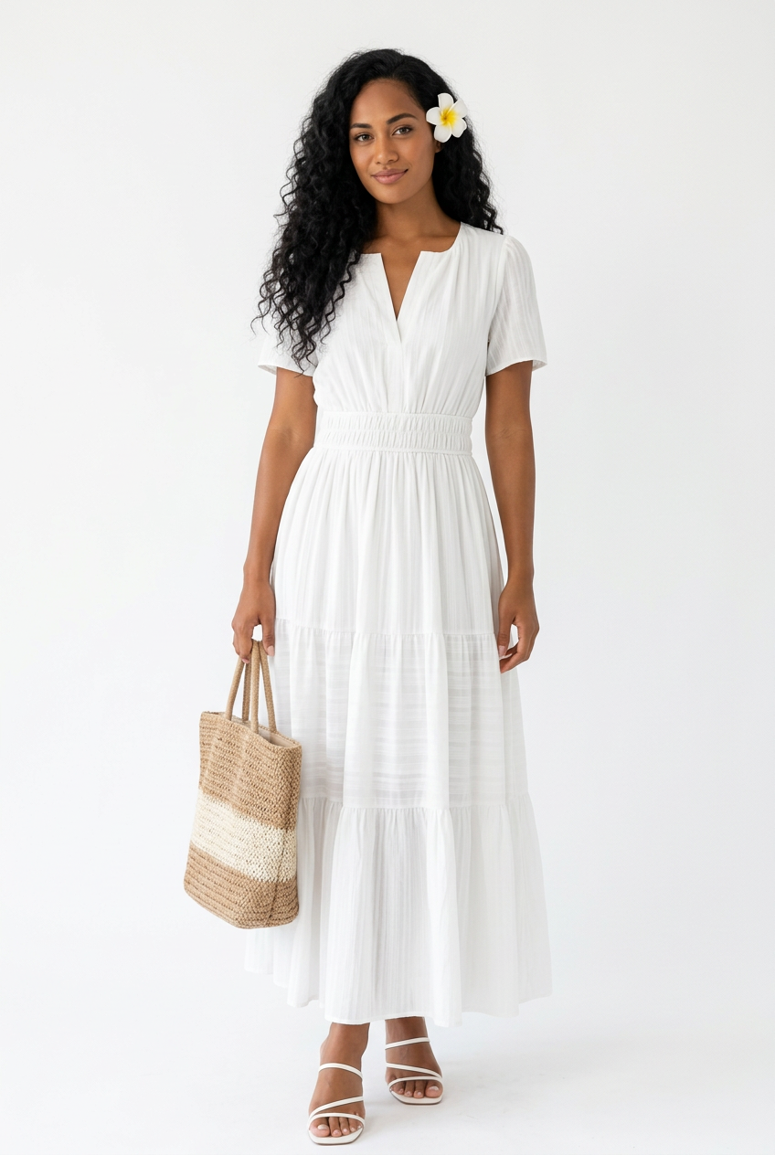 Robe Maxi Blanche – Femme Polynésienne