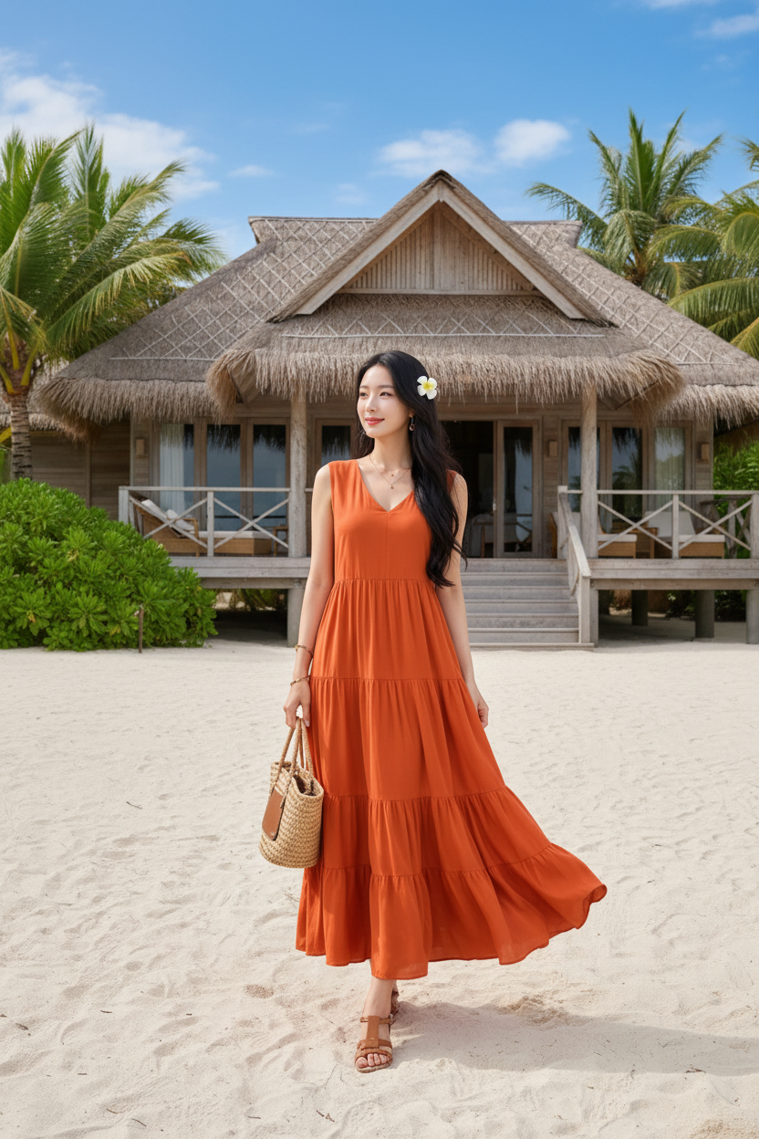 Robe orange - Maison bord de mer